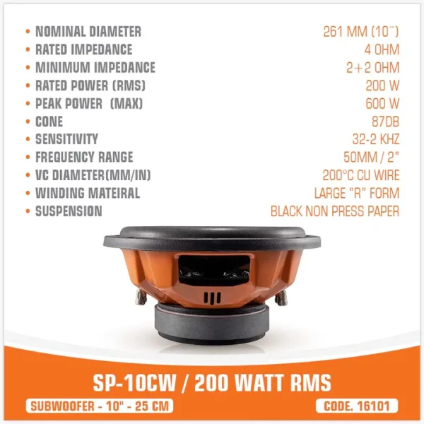 Subwoofer SP Audio SP-10CW, 10”/26 cm 200 W RMS - Image 2